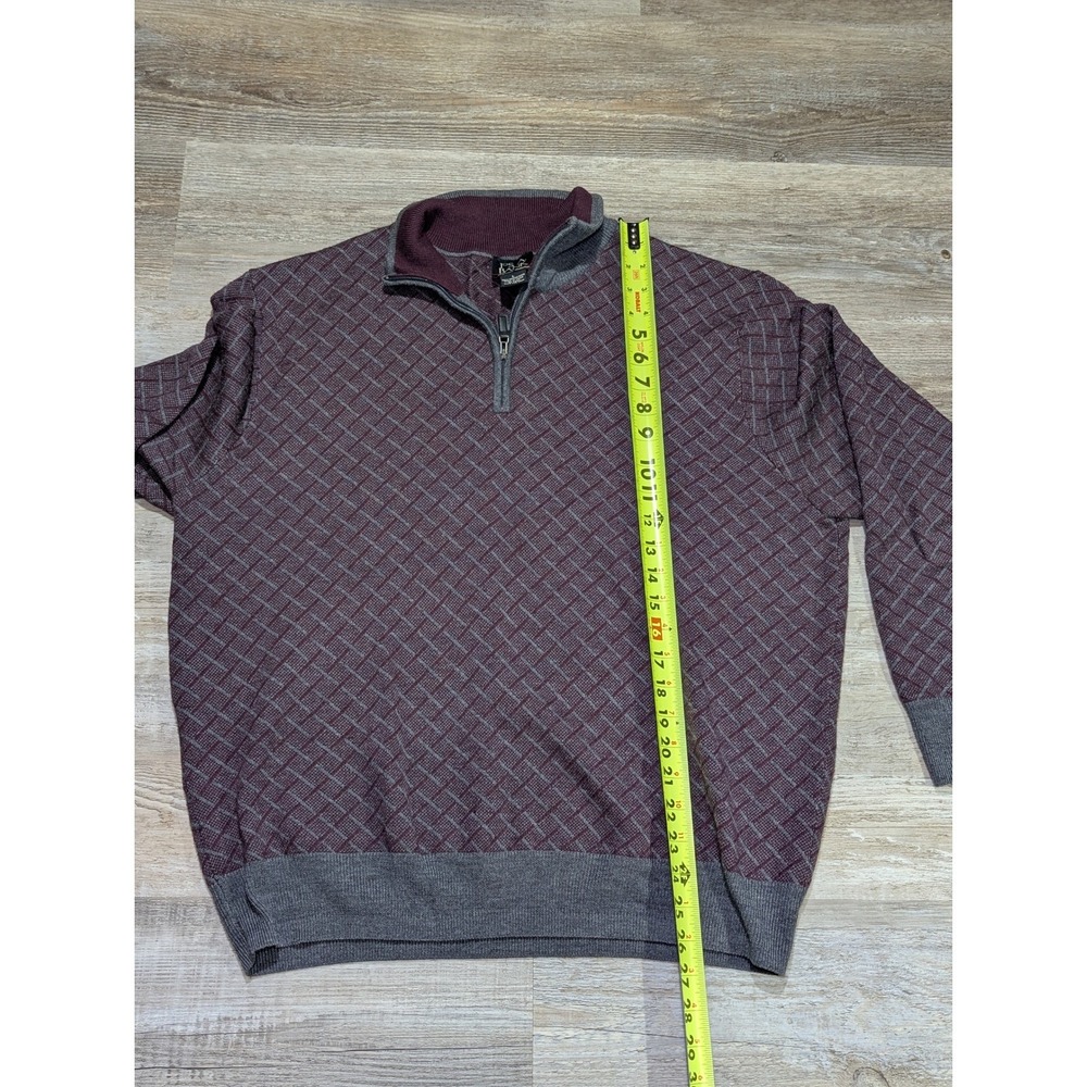 Jos A Bank Mens Burgundy Grey Diamond Pattern Merino Wool 1/4 Zip Sweater L - Picture 10 of 11